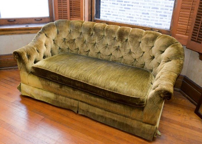 BUY IT NOW!  Lot #148, Vintage Velveteen Tufted Loveseat / Sofa, (Approx. 63" L x 32" Deep x 27" H, Seat is 16" H), $250