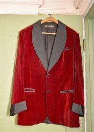 Vintage Men's Burgundy Crushed Velvet Tuxedo Jacket