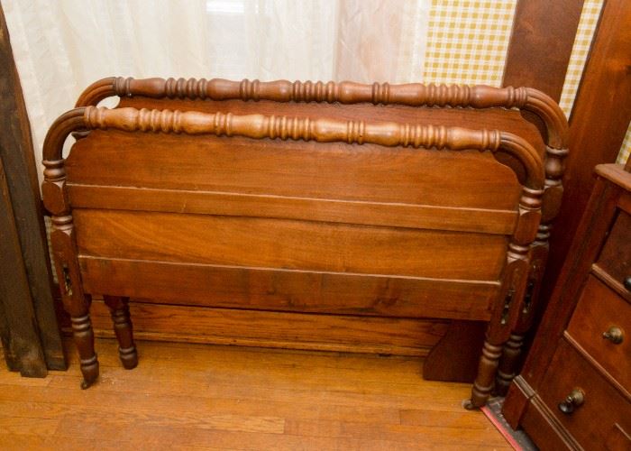 BUY IT NOW!  Lot # 158, Antique Wood Twin Bed Frame with Side Rails & Slats, $200