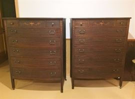 Pair of inlaid chest of drawers with mirrors