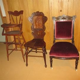 Childs high chair and side chairs