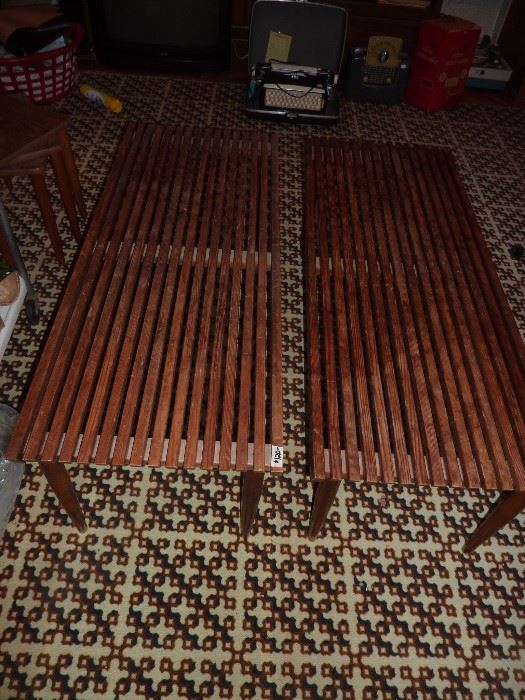 (2) mid century slated coffee tables