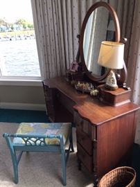 Mahogany vanity & painted bench 