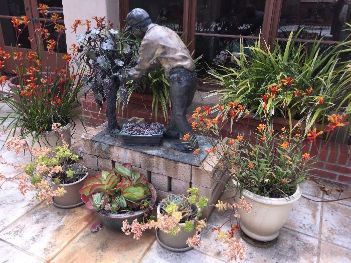 Bronze sculpture, Wine harvest All the potted plants for sale too!