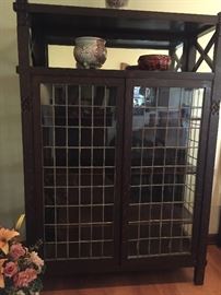 Arts and crafts leaded glass cabinet