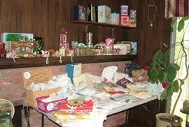 antique linens, tin collection, plants