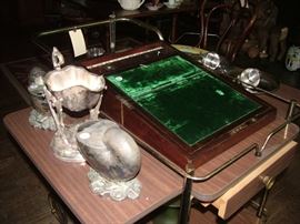antique writing desk, silver, tea carts