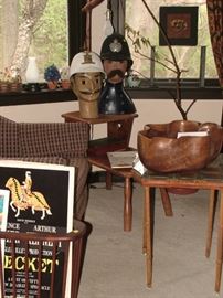 paper mache heads, french table, movie posters