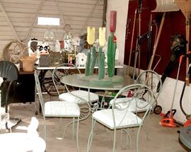 patio furniture, garden tools, bird houses, garden decor