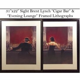 Art Lynch Brent Cigar Bar Evening Lounge Framed Lithos