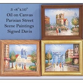 Art Davis Oil On Canvas Parisian Street Scene Set