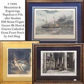 Art Mezzotints Napoleon HM Steam Geyser plus Chartres Etching Sold Individually