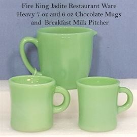 Glass Jadite Fire King Milk Pitcher Heavy C Handle Mug Chocolate