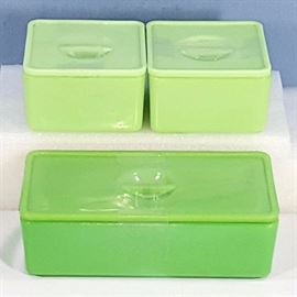 Glass Jadite Jeanette RefrigeratorSet Light And Dark Jadite