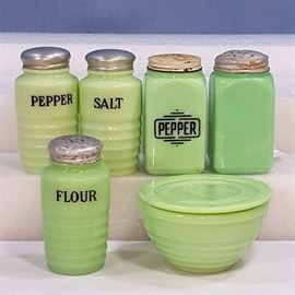 Glass Jadite Jeanette Ring McKee Square Shakers Etc lg