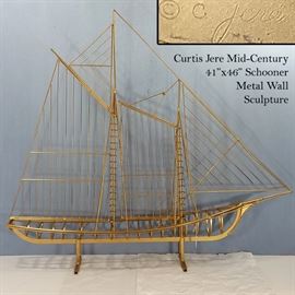 Artz Jere Curtis Mid Century Metal Schooner Wall Sculpture