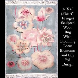 Linens Rug Wool Lotus Blossom Design