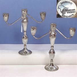 Sterling Silver Three Ligght Candelabras Duchin