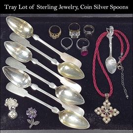 Jewelry Tray Sterling And Coin Silver Spoons