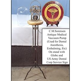 Militaria Army Dental Corp Sign Sorensen Vaccuum Pump On Stand A