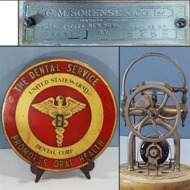 Militaria Army Dental Corp Sign Sorensen Vaccuum Pump On Stand B