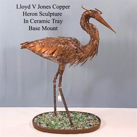 Art Jones Lloyd V Copper Heron Sculpture