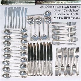 Sterling Silver Towle Candlelight Flatware For 8 lg