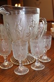 Iris and Herringbone pitcher and glass set (second set)