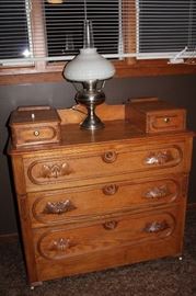 Antique spoon carved dresser with hanky drawers