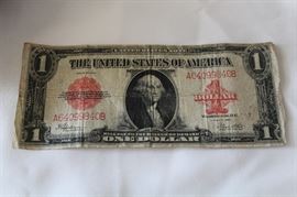 Red Seal One Dollar Currency; Series 1923