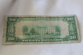 $20 Currency; Series 1929. The First Bank of Wadena; red seal.