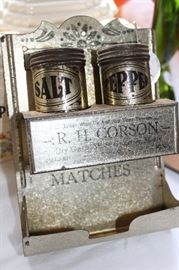 Vintage salt pepper/match holder advertising 