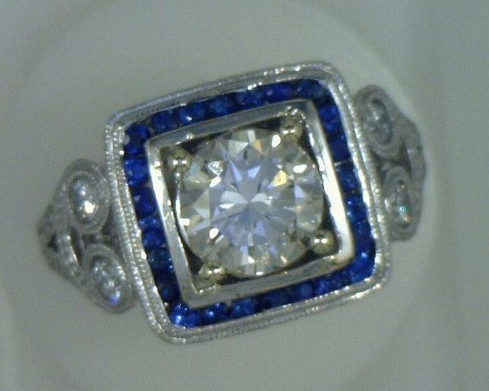 18K white gold 1.15 ct diamond (VS), (I-1 color), .65 ct sapphires