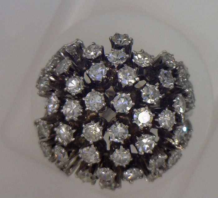 14K white told 40 diamond cluster domed ring, 1.50 ct total 