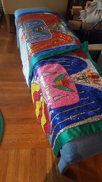 Most likely one of a kind handmade fully sequined textile. Made by Haitian artist. Signed.