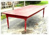 Early 1900's Over-Sized "Farm" Or "Work" Table W/ Sheraton Turned Legs