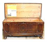 1940's Vintage Cedar-Lined Blanket Chest, Mahogany W/ Applied Carving & Turnip Feet