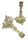 Pair Ornate 1880's Victorian Candlesticks, Cast Brass W/ Footed Reticulate Bases