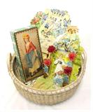 Early 1900's Basket Lot Colorful Old Chromolith "Cards" & Decorated Store Box