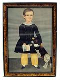 1940's Chromolith Print "Early Girl With Spaniel"W/ Grain Paint Decor Molded Frame
