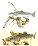 Folk Art Carved & Painted Decorative "Salmon" W/ Maine "Dri-Chi" Driftwood Base