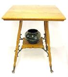 Golden Oak 1900's Parlor Stand W/ Fancy "Bible" Shelf Plus Glass Ball & Claw Feet