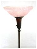 1940's Brass & Copper "Torchiere" Floor Lamp W/ Vianne Sgnd. French Art Glass Shade