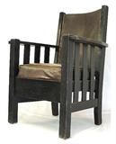 Early 1900's Quarter Sawn Mission Oak "Stickley Style" Arts & Crafts Painted Armchair