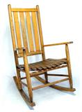 Vintage "Bar Harbor" Style Porch Rocker W/ Flatarms & Shaped Wood Slats Seat