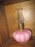 Fenton melon pink satin glass miniature lamp
