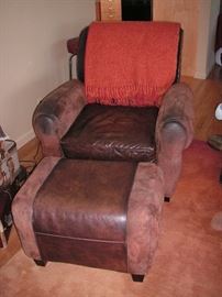 Leather & suede armchair/ottoman