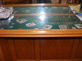 Black Jack Cabinet Has Eckler Name on the felt.  Light Oak, Lights, and mirror. Makes for a great bar Start Price $2200.00 