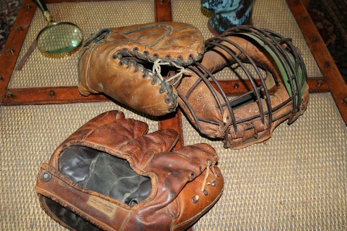 Vintage Baseball Glove Catcher's Mitt and Faceguard