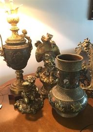 Bronze lamps, brass & cloissone